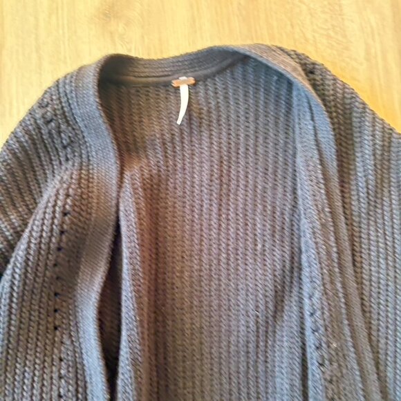 ** Free People Chunky Knit Cardigan Sweater Black Long XL - Picture 6 of 10